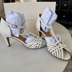 Sézane Hortense Sandales High White Leather Strap Buckle Women's Shoes Size 7